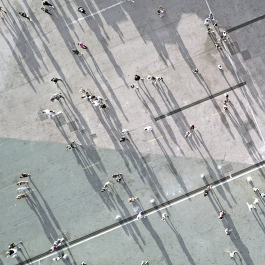 High Angle View Of People On Street High Angle View Of People On Street