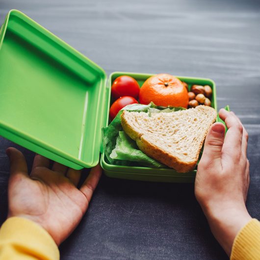 Healthy and tasty lunch box for child, close up Healthy and tasty lunch box for child, close up